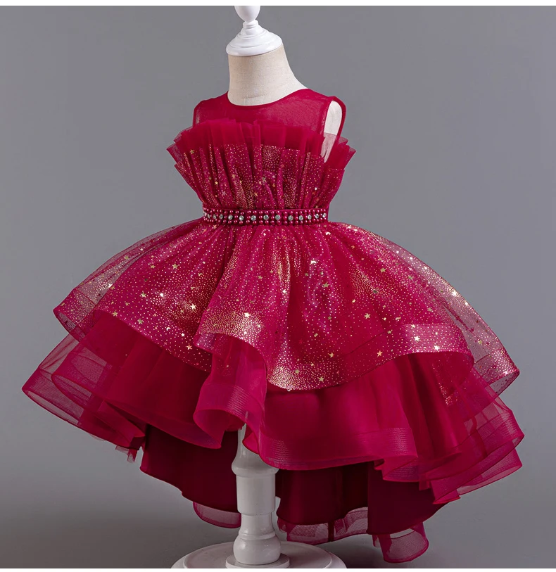 8318 Children's Dress Princess Dress Wedding Bridesmaid Wedding Dress Fluffy Dress Lace Trail Gown Children's Wear