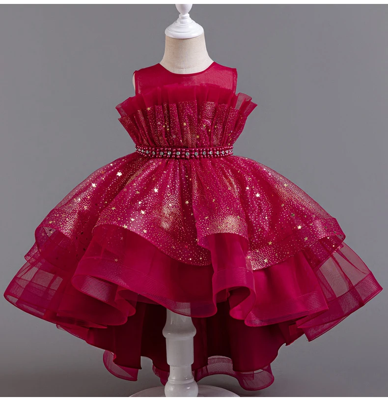 8318 Children's Dress Princess Dress Wedding Bridesmaid Wedding Dress Fluffy Dress Lace Trail Gown Children's Wear