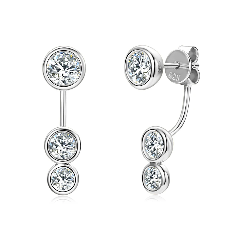 All Round Moissanite Diamond Ear Jacket Earrings 5mm&4mm&3.5mm 925 Real Silver Stud Earring for Women 2024 Unique Fine Jewelry
