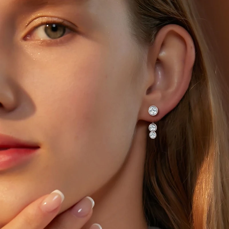 All Round Moissanite Diamond Ear Jacket Earrings 5mm&4mm&3.5mm 925 Real Silver Stud Earring for Women 2024 Unique Fine Jewelry