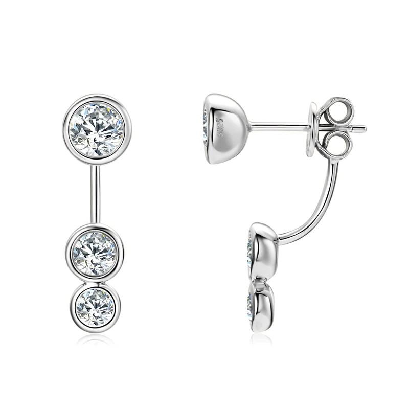 All Round Moissanite Diamond Ear Jacket Earrings 5mm&4mm&3.5mm 925 Real Silver Stud Earring for Women 2024 Unique Fine Jewelry