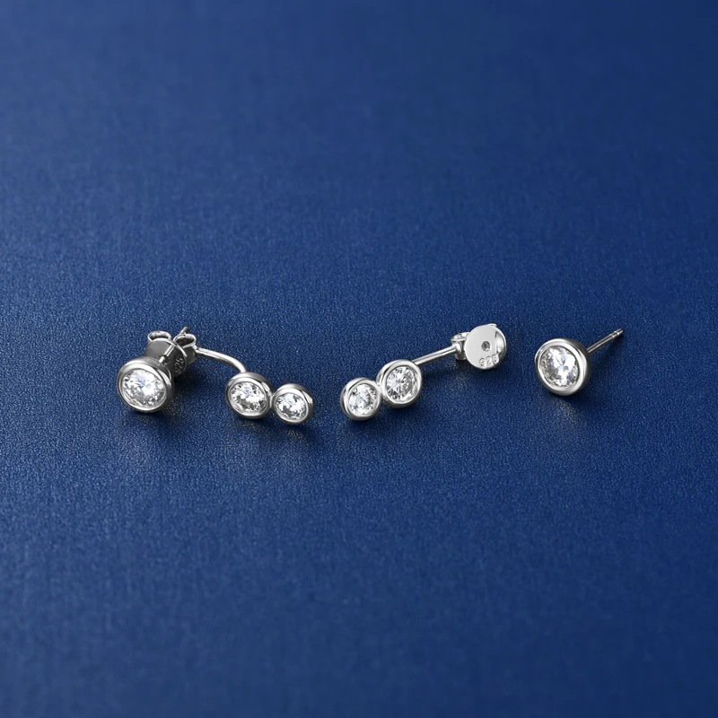 All Round Moissanite Diamond Ear Jacket Earrings 5mm&4mm&3.5mm 925 Real Silver Stud Earring for Women 2024 Unique Fine Jewelry