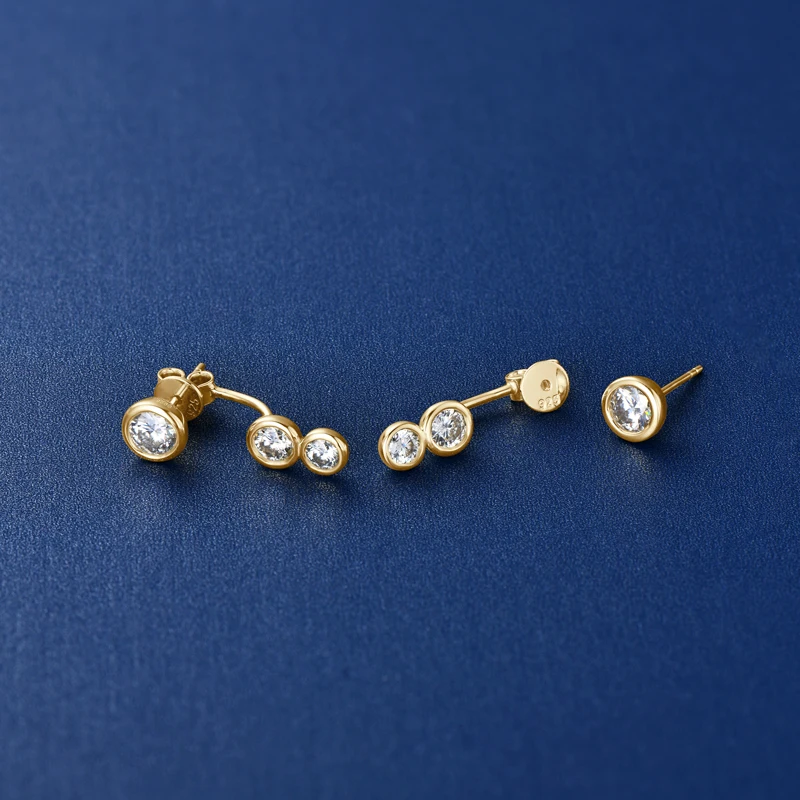 All Round Moissanite Diamond Ear Jacket Earrings 5mm&4mm&3.5mm 925 Real Silver Stud Earring for Women 2024 Unique Fine Jewelry