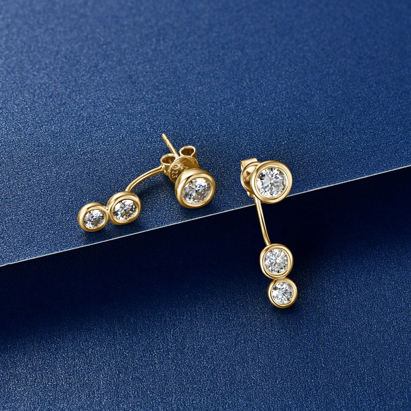 All Round Moissanite Diamond Ear Jacket Earrings 5mm&4mm&3.5mm 925 Real Silver Stud Earring for Women 2024 Unique Fine Jewelry