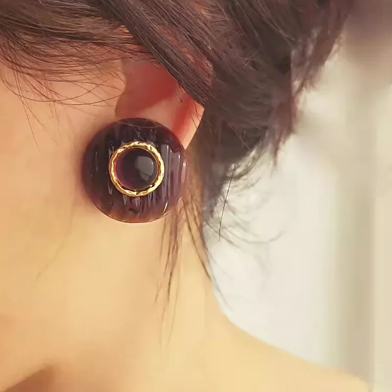 Trendy Jewelry Vintage Temperament Rings Senior Sense Purple Resin Stud Earrings For Women Girl 2024 Trend New Accessories