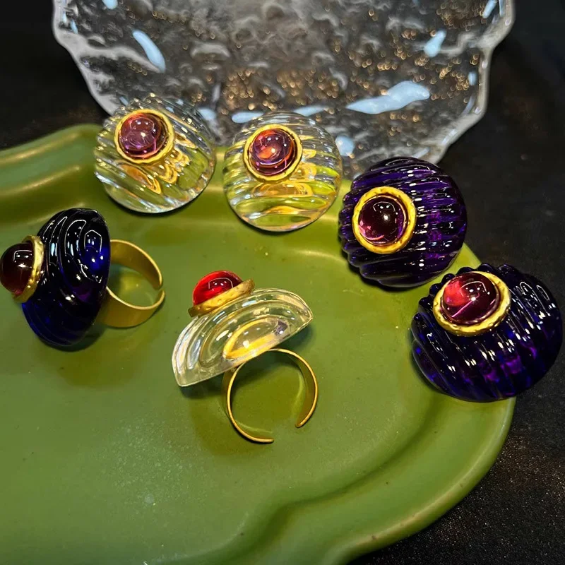 Trendy Jewelry Vintage Temperament Rings Senior Sense Purple Resin Stud Earrings For Women Girl 2024 Trend New Accessories