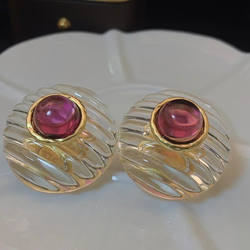 Trendy Jewelry Vintage Temperament Rings Senior Sense Purple Resin Stud Earrings For Women Girl 2024 Trend New Accessories