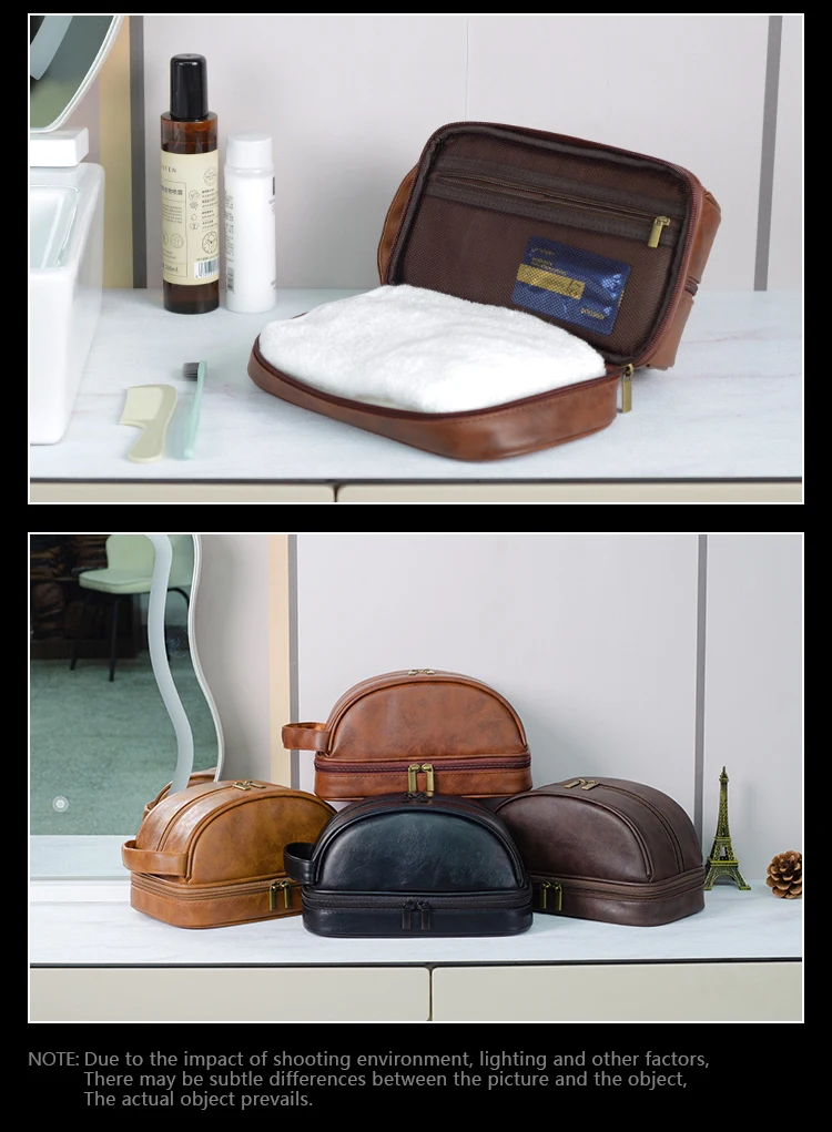 Men's Leather Makeup Bag for Travel Men's High-End Sense Large Capacity Storage Travel Wash Bag Waterproof Toiletry Bag