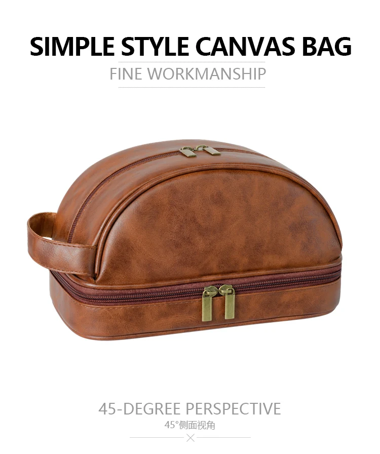 Men's Leather Makeup Bag for Travel Men's High-End Sense Large Capacity Storage Travel Wash Bag Waterproof Toiletry Bag