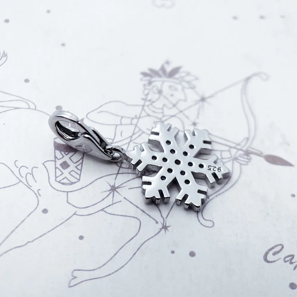 Snowflake Pendant Dangle Charm Hot Sell Europe Winter Fashion Romantic Gift 925 Sterling Silver Pure For Women