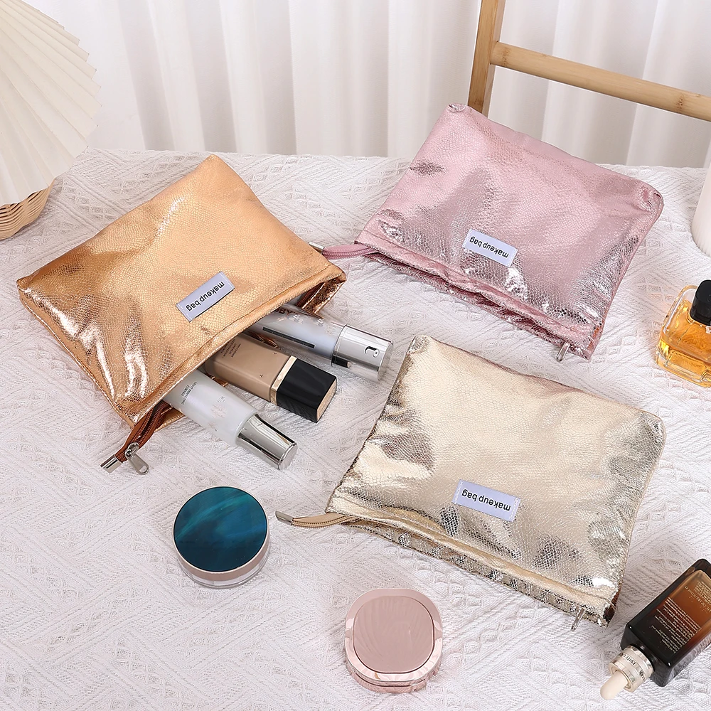 4 Colors Shiny Sequins Clutch Makeup Bag Portable Women Cosmetic Toiletries Storage Handbag Pouch Gold Organizer Zipper Bag