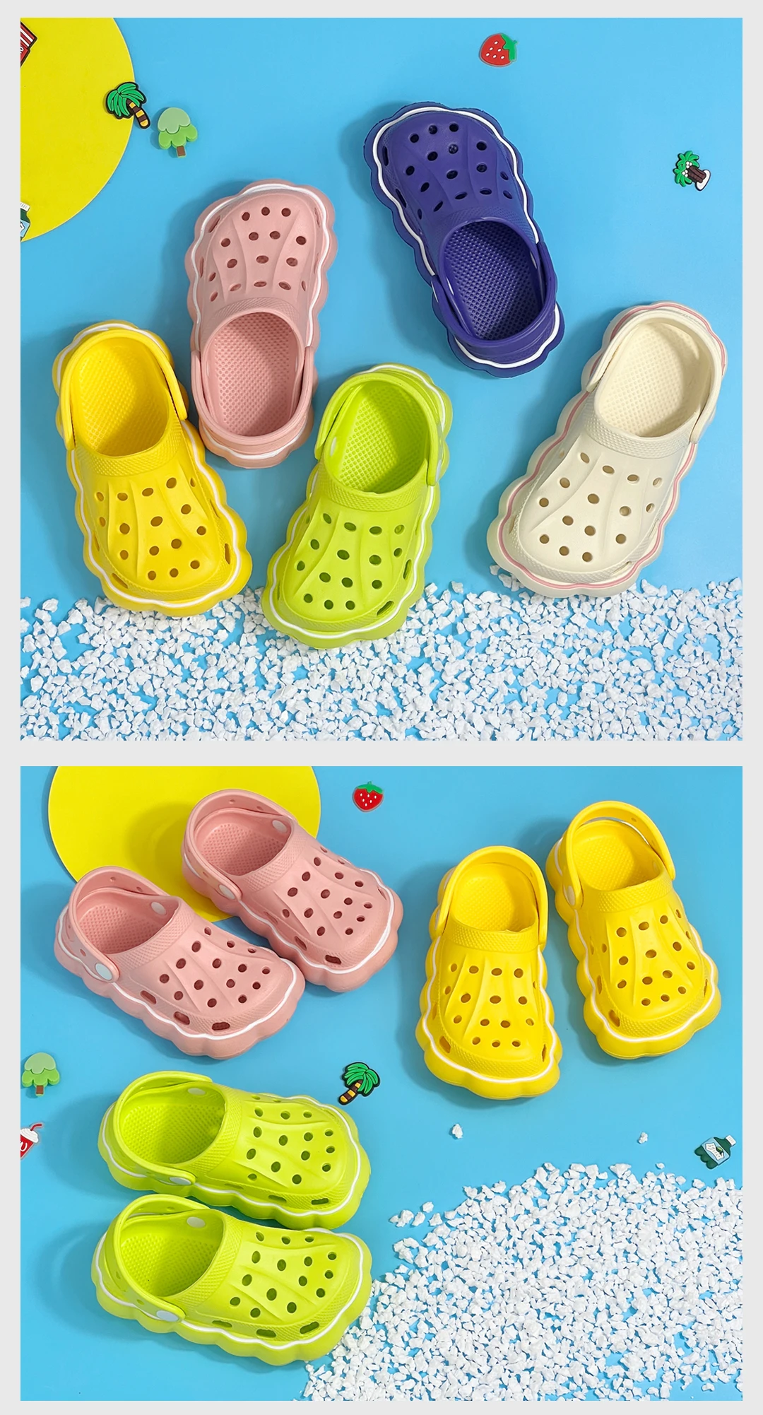 Kids' Summer Lovely EVA Garden Shoes Children Solid Color Toe Sandals Waterproof Breathable Slippers