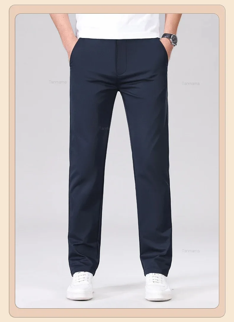 Classic Style Men's Fashion Casual Pants Brand Fashion Solid Color Business Straight ArmyGreen Beige Khaki Anti-wrinkle Trousers