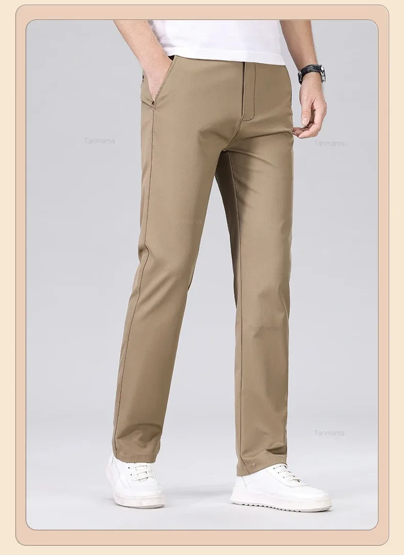 Classic Style Men's Fashion Casual Pants Brand Fashion Solid Color Business Straight ArmyGreen Beige Khaki Anti-wrinkle Trousers