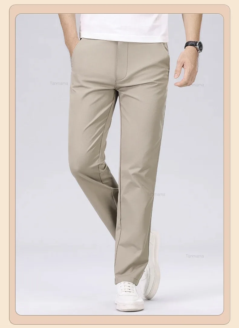 Classic Style Men's Fashion Casual Pants Brand Fashion Solid Color Business Straight ArmyGreen Beige Khaki Anti-wrinkle Trousers
