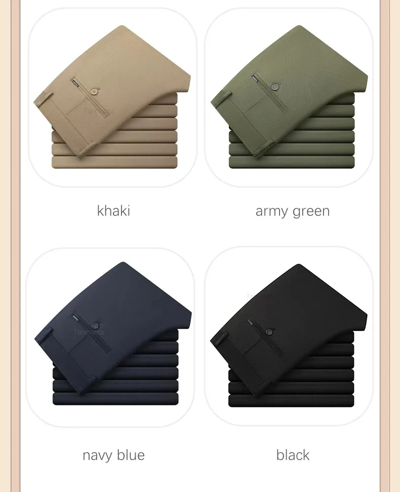 Classic Style Men's Fashion Casual Pants Brand Fashion Solid Color Business Straight ArmyGreen Beige Khaki Anti-wrinkle Trousers