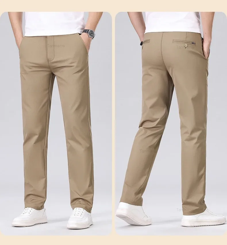 Classic Style Men's Fashion Casual Pants Brand Fashion Solid Color Business Straight ArmyGreen Beige Khaki Anti-wrinkle Trousers