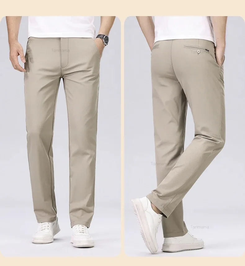 Classic Style Men's Fashion Casual Pants Brand Fashion Solid Color Business Straight ArmyGreen Beige Khaki Anti-wrinkle Trousers