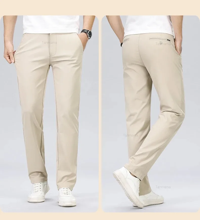 Classic Style Men's Fashion Casual Pants Brand Fashion Solid Color Business Straight ArmyGreen Beige Khaki Anti-wrinkle Trousers