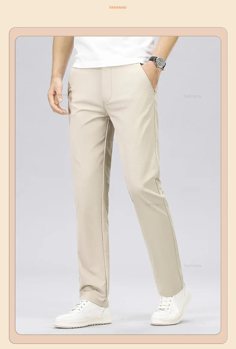 Classic Style Men's Fashion Casual Pants Brand Fashion Solid Color Business Straight ArmyGreen Beige Khaki Anti-wrinkle Trousers