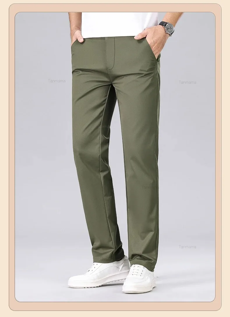 Classic Style Men's Fashion Casual Pants Brand Fashion Solid Color Business Straight ArmyGreen Beige Khaki Anti-wrinkle Trousers