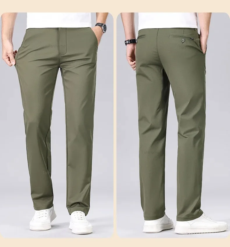 Classic Style Men's Fashion Casual Pants Brand Fashion Solid Color Business Straight ArmyGreen Beige Khaki Anti-wrinkle Trousers