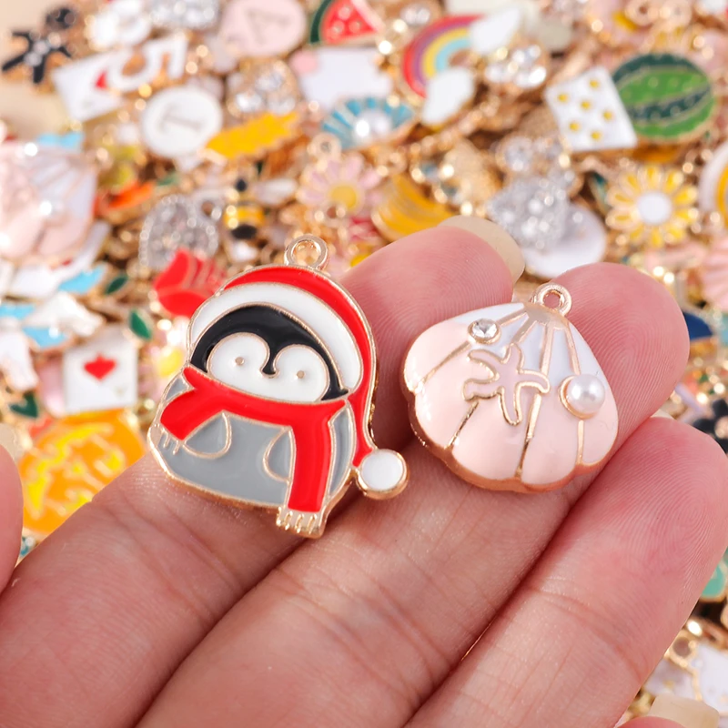 Leslie Mix Styles 20/30/50pcs Jewelry Making Charms Golden Enamel Plated Pendant For DIY Jewelry Making Handmade Accessories