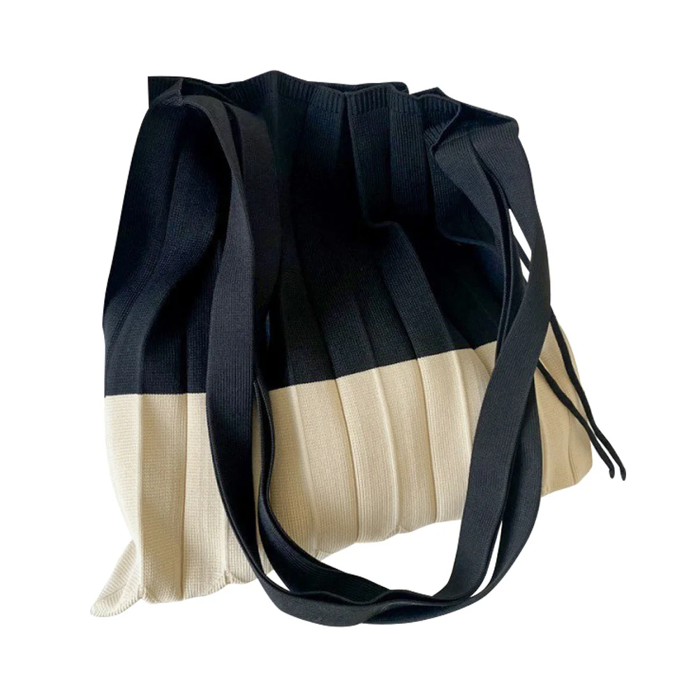 Retro Pleats Crochet Tote Bag Fashion Large Capacity Shoulder Bag Reusable Knitted Handbags Casual Braid Travel Bag for Women