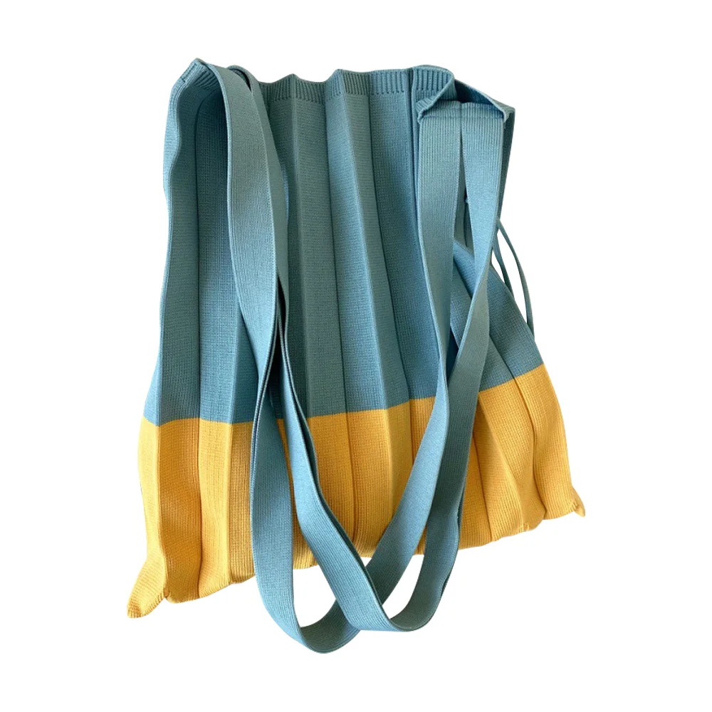 Retro Pleats Crochet Tote Bag Fashion Large Capacity Shoulder Bag Reusable Knitted Handbags Casual Braid Travel Bag for Women