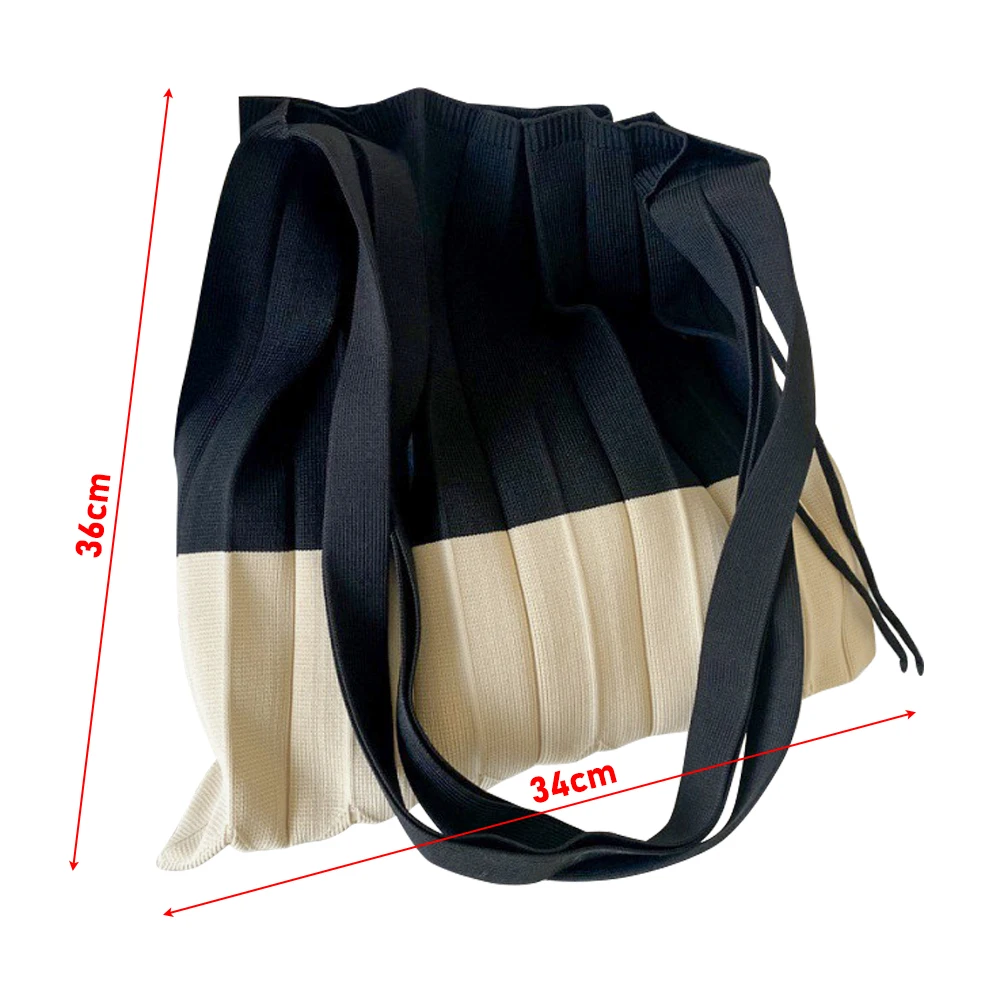 Retro Pleats Crochet Tote Bag Fashion Large Capacity Shoulder Bag Reusable Knitted Handbags Casual Braid Travel Bag for Women