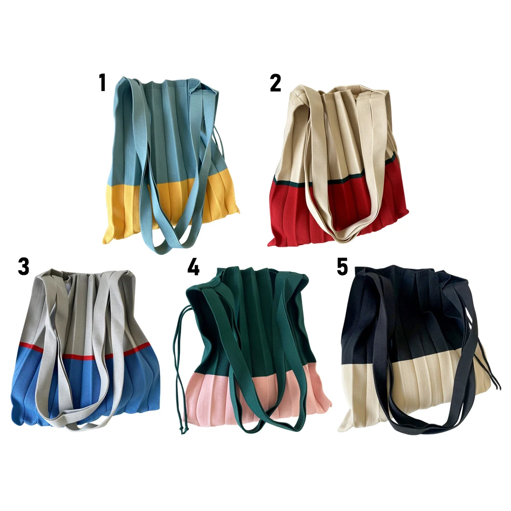 Retro Pleats Crochet Tote Bag Fashion Large Capacity Shoulder Bag Reusable Knitted Handbags Casual Braid Travel Bag for Women