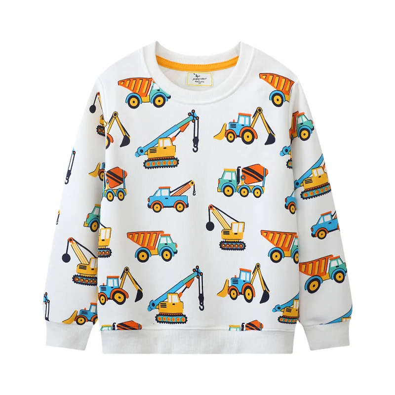 Jumping Meters 2-7T Fashion Design Boys Girls Sweatshirts Cars Print Hooded Shirts Kids Clothes Long Sleeve Autumn Tops