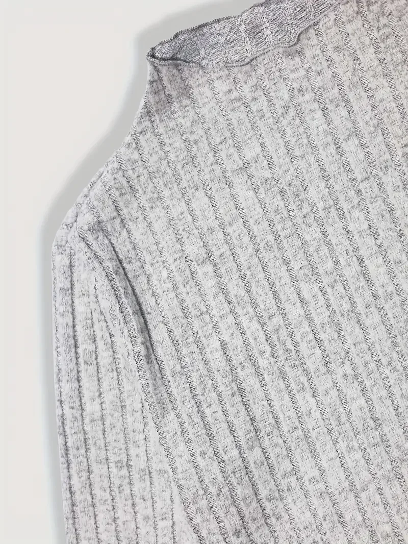 Solid Ribbed Crew Neck Dress Elegant Long Sleeve Bodycon Lettuce Trim Dress Women's Clothing