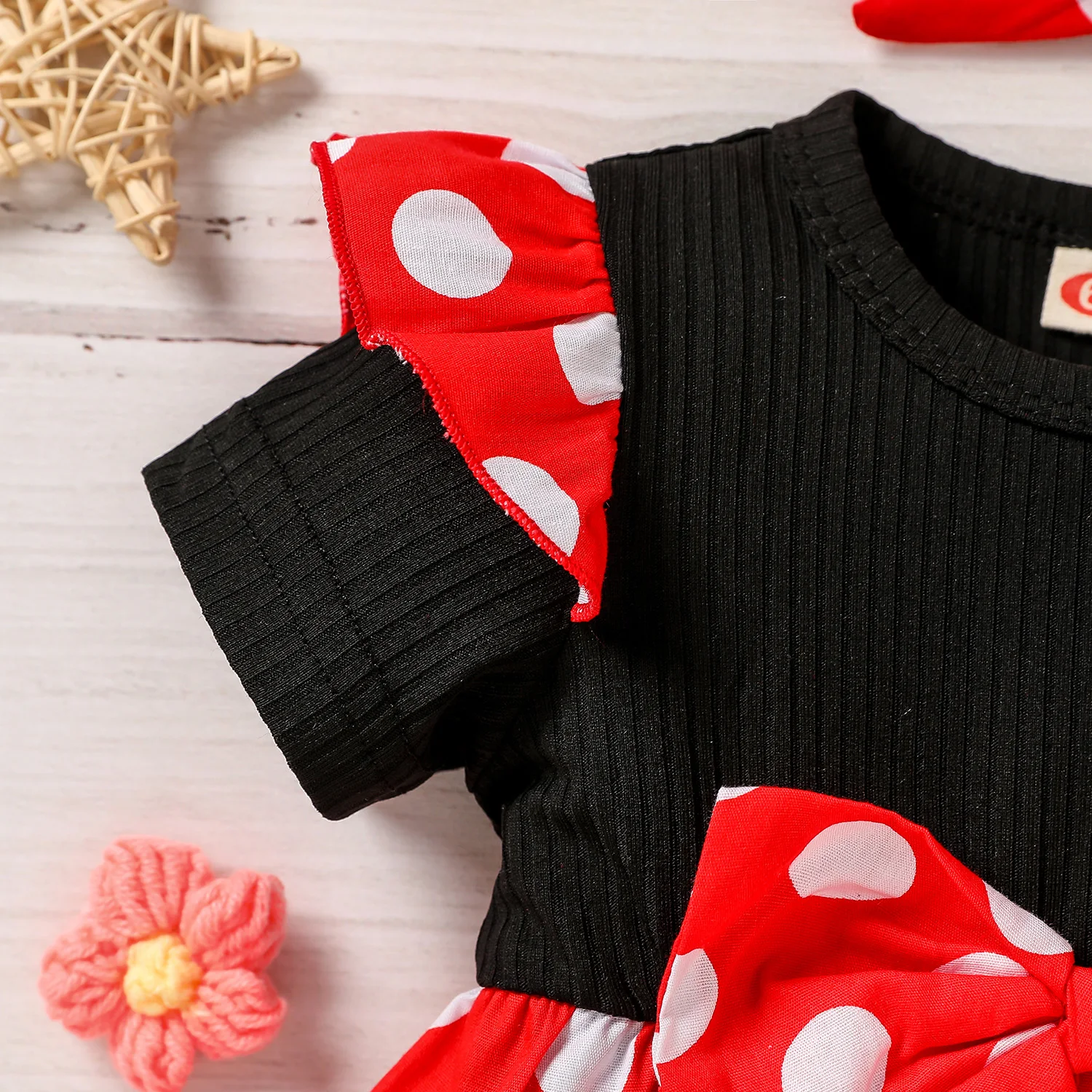 Newborn Baby Girl Polka Dot Dress With Bow Outfit - Soft Summer Wear for Infants - Cute Clothing + Headband