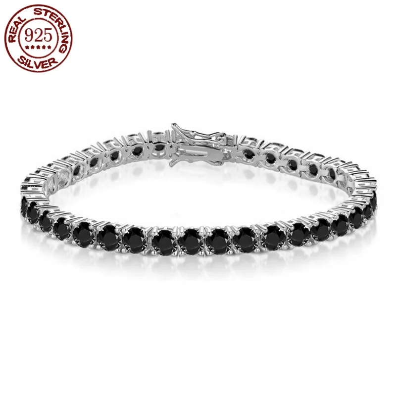 100% Real S925 Sterling Silver Plated 18K Gold 5A Grade Zircon Black Tennis Bracelet for Men and Women Fashion Exquisite Jewelry