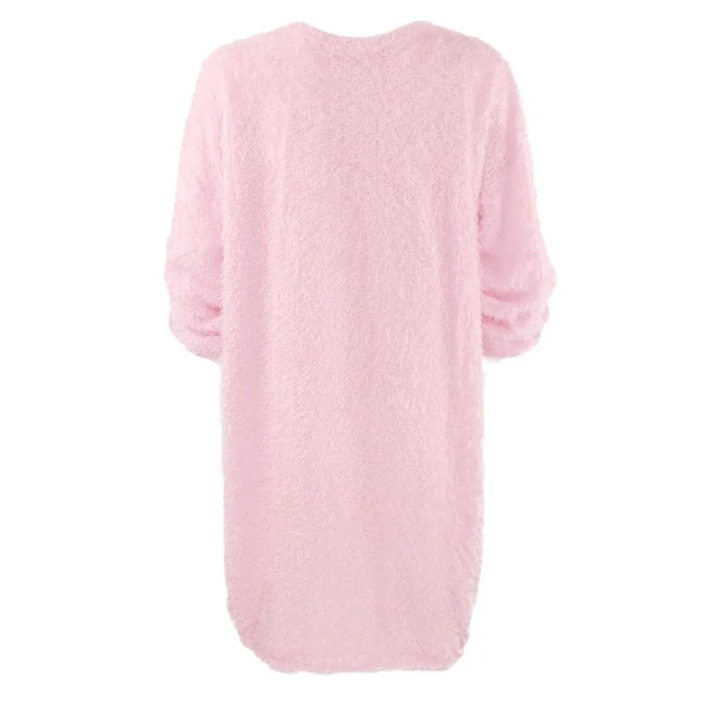 Women Winter Sweater Knit Crewneck Warm Long Sleeve O-Neck Casual Sweatshirts Dress Solid Color Oversized Basic Ladies Cloth
