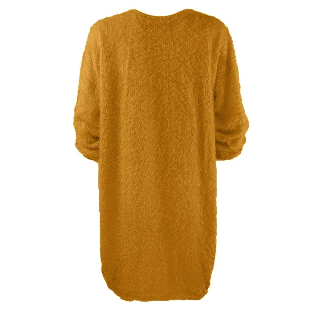 Women Winter Sweater Knit Crewneck Warm Long Sleeve O-Neck Casual Sweatshirts Dress Solid Color Oversized Basic Ladies Cloth