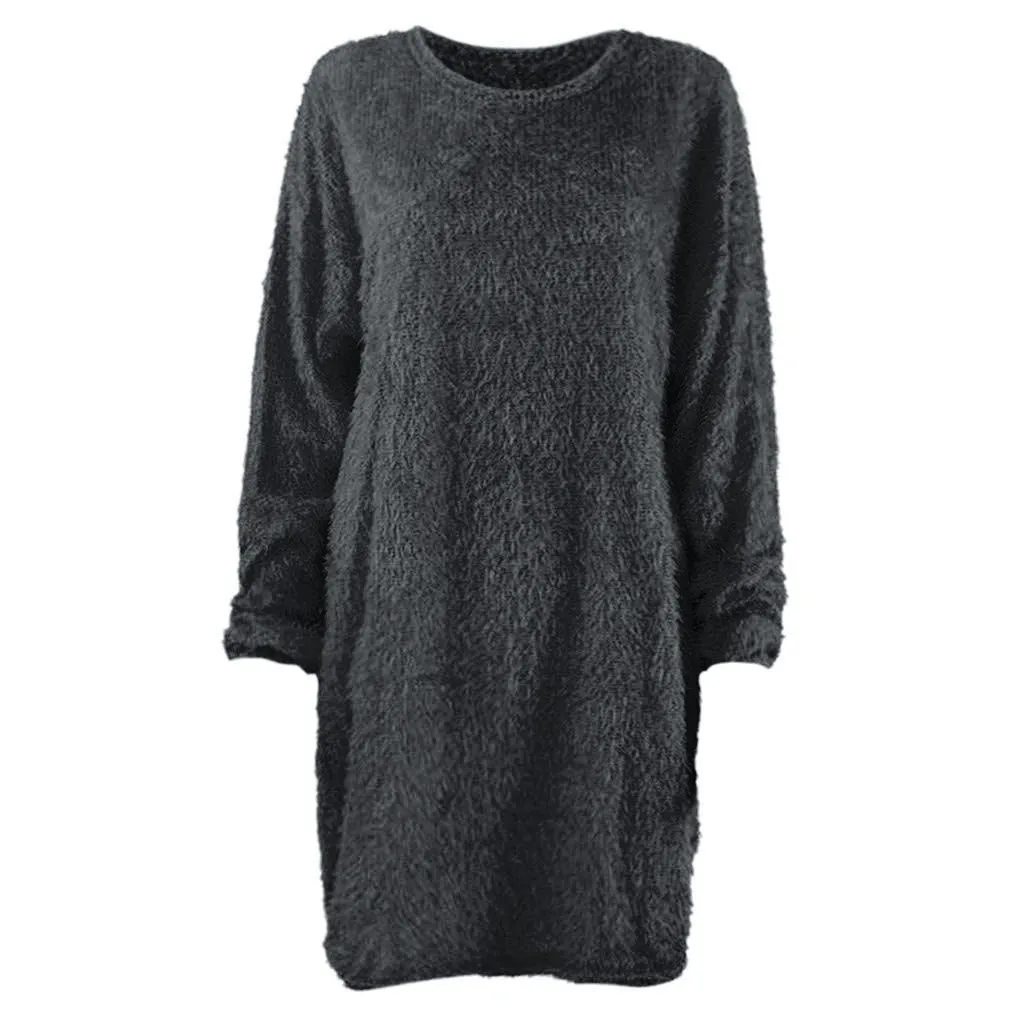 Women Winter Sweater Knit Crewneck Warm Long Sleeve O-Neck Casual Sweatshirts Dress Solid Color Oversized Basic Ladies Cloth