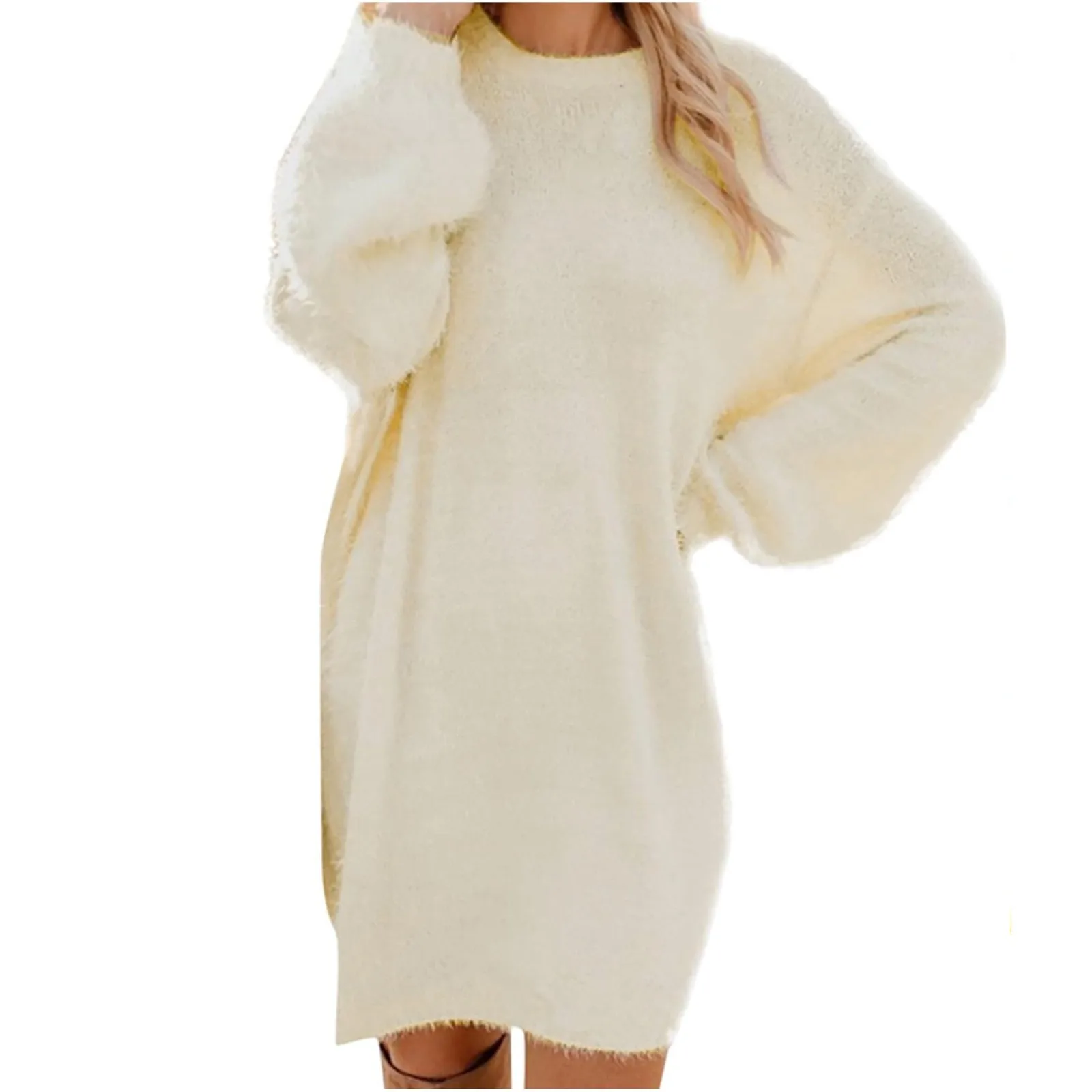 Women Winter Sweater Knit Crewneck Warm Long Sleeve O-Neck Casual Sweatshirts Dress Solid Color Oversized Basic Ladies Cloth