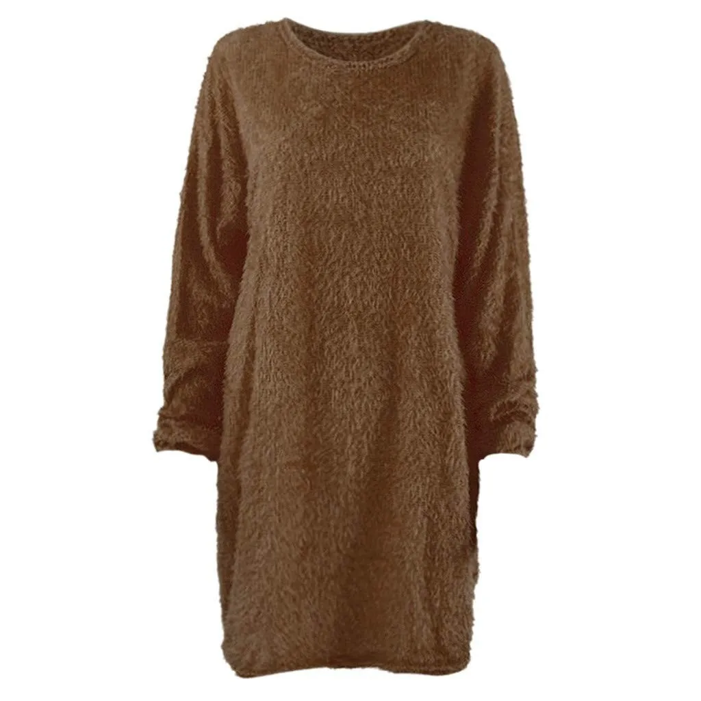 Women Winter Sweater Knit Crewneck Warm Long Sleeve O-Neck Casual Sweatshirts Dress Solid Color Oversized Basic Ladies Cloth