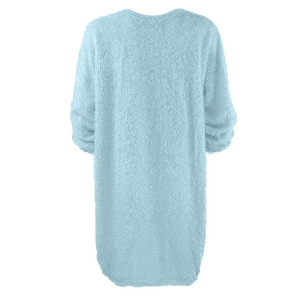 Women Winter Sweater Knit Crewneck Warm Long Sleeve O-Neck Casual Sweatshirts Dress Solid Color Oversized Basic Ladies Cloth