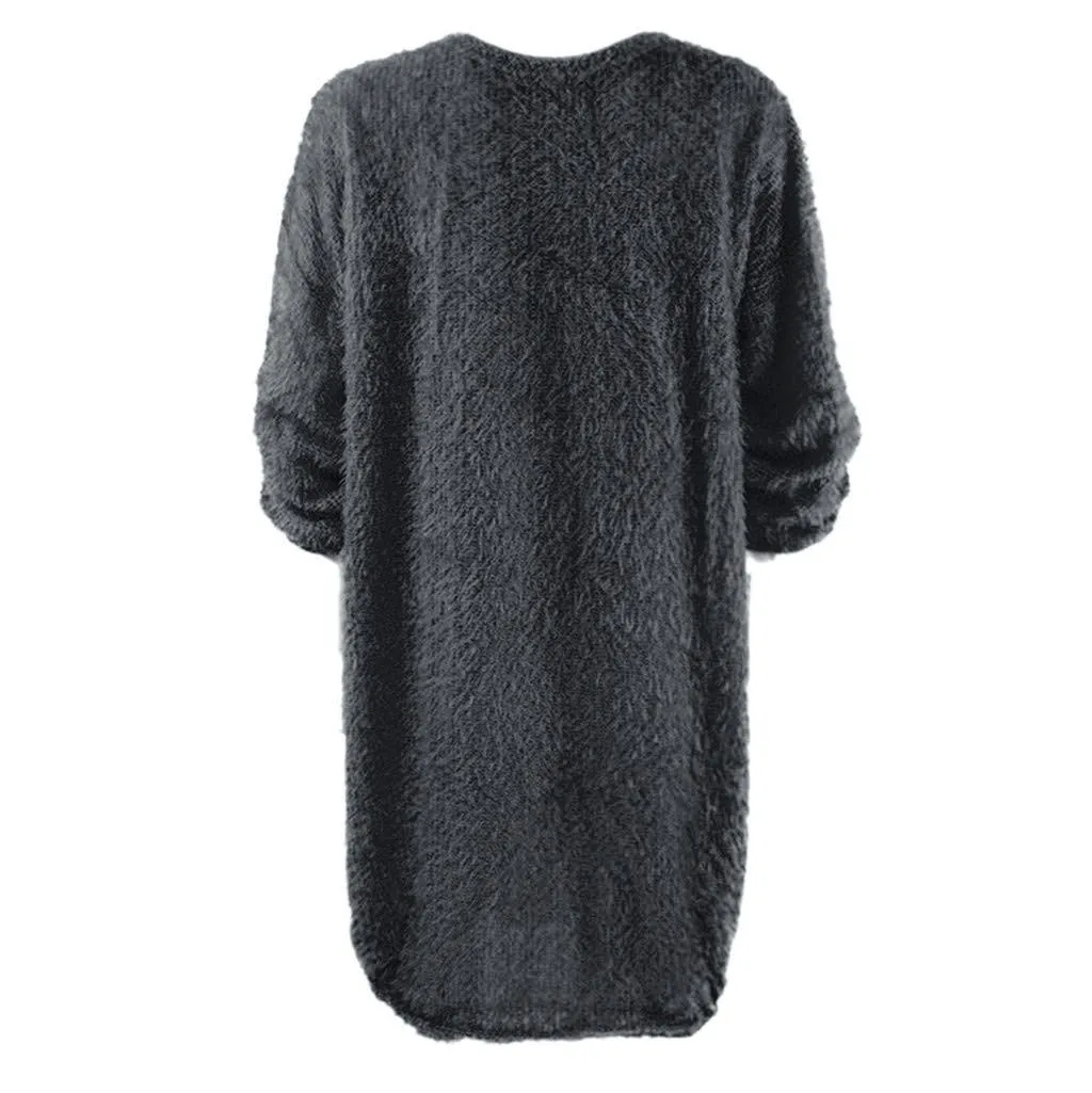 Women Winter Sweater Knit Crewneck Warm Long Sleeve O-Neck Casual Sweatshirts Dress Solid Color Oversized Basic Ladies Cloth
