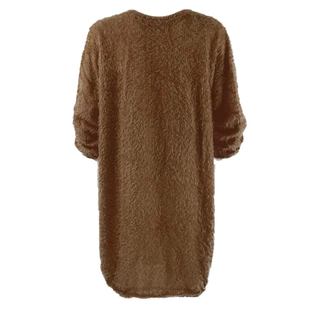 Women Winter Sweater Knit Crewneck Warm Long Sleeve O-Neck Casual Sweatshirts Dress Solid Color Oversized Basic Ladies Cloth