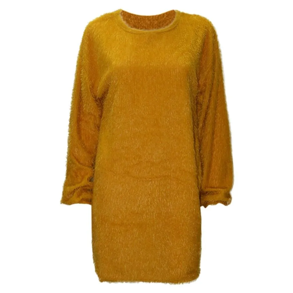 Women Winter Sweater Knit Crewneck Warm Long Sleeve O-Neck Casual Sweatshirts Dress Solid Color Oversized Basic Ladies Cloth