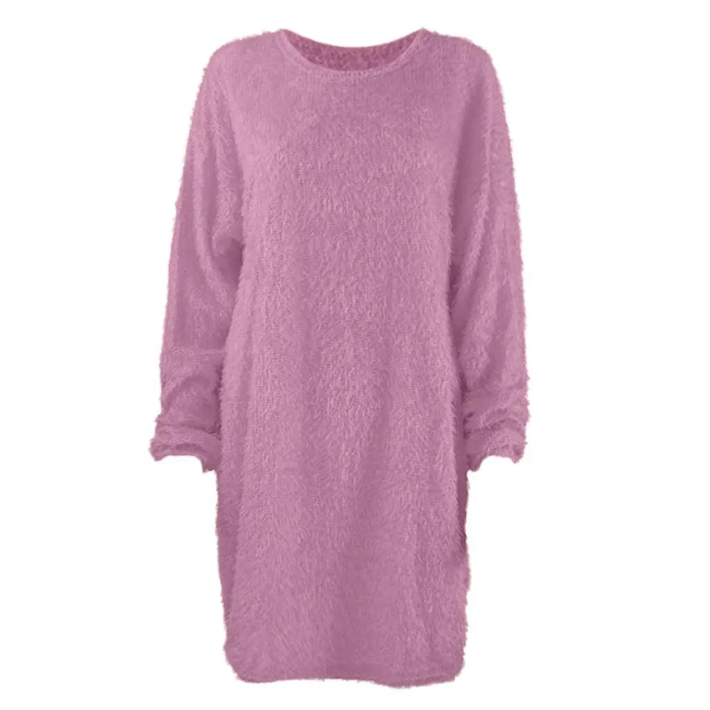Women Winter Sweater Knit Crewneck Warm Long Sleeve O-Neck Casual Sweatshirts Dress Solid Color Oversized Basic Ladies Cloth