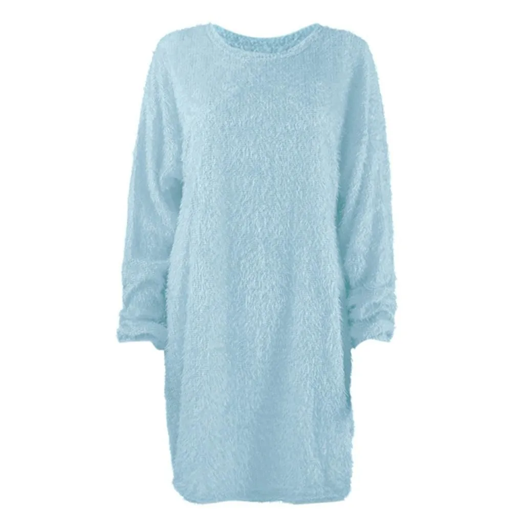 Women Winter Sweater Knit Crewneck Warm Long Sleeve O-Neck Casual Sweatshirts Dress Solid Color Oversized Basic Ladies Cloth