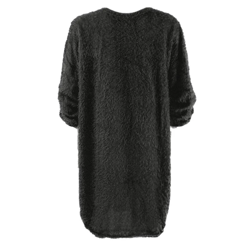 Women Winter Sweater Knit Crewneck Warm Long Sleeve O-Neck Casual Sweatshirts Dress Solid Color Oversized Basic Ladies Cloth