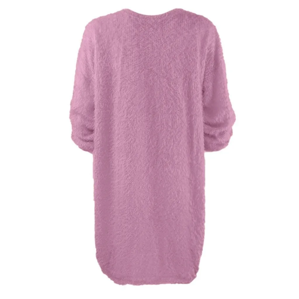 Women Winter Sweater Knit Crewneck Warm Long Sleeve O-Neck Casual Sweatshirts Dress Solid Color Oversized Basic Ladies Cloth