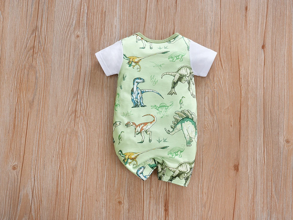 IURNXB Newborn Baby Overall Romper for Boys Infant Short Sleeve Dinosaur Printed One Piece Outfit Summer Bodysuit 0-12M