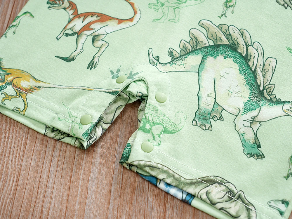 IURNXB Newborn Baby Overall Romper for Boys Infant Short Sleeve Dinosaur Printed One Piece Outfit Summer Bodysuit 0-12M
